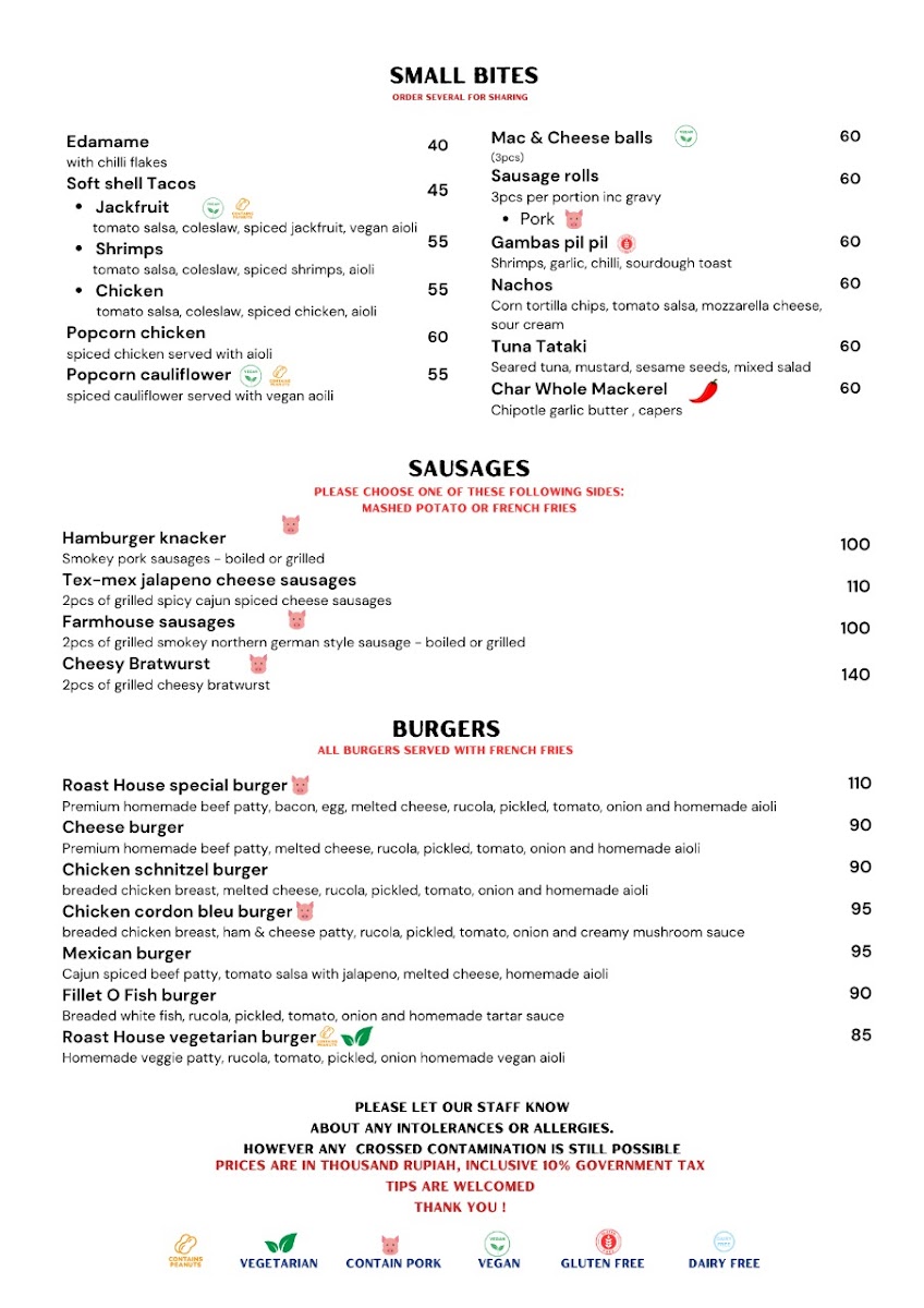 The Roast House Menu - Image 1